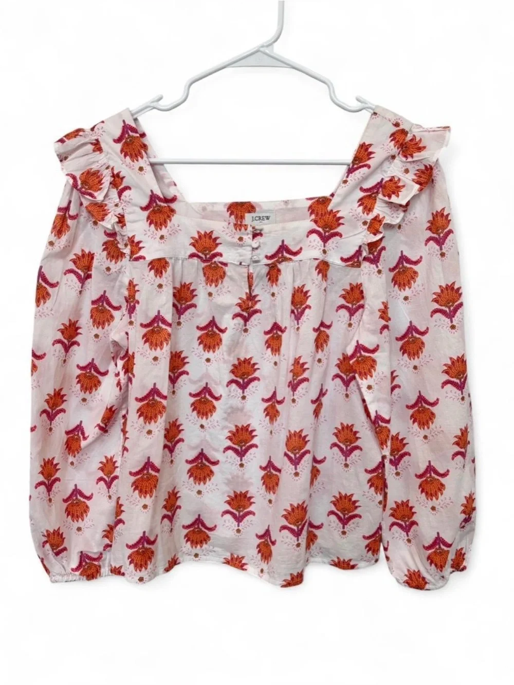 J. Crew Floral Square Neck Ruffle Detail Peasant Blouse Small Lightweight Chic